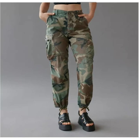 Vintage Woodland Camo Military Trousers Poplin Combat Tropical Size M Regular - Picture 2 of 12